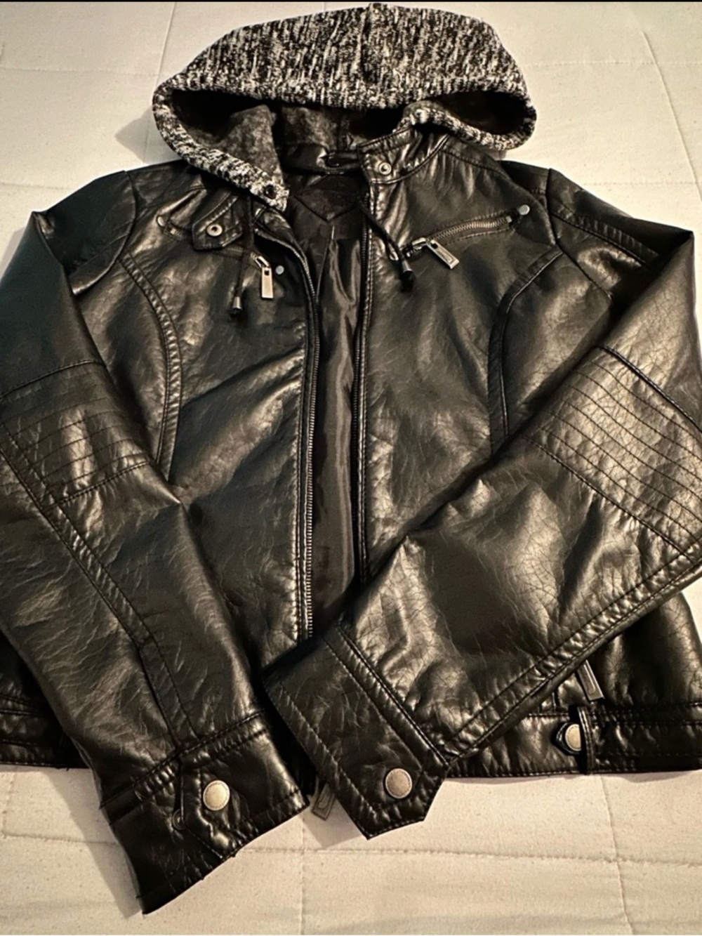 Faux Leather Hooded Jacket